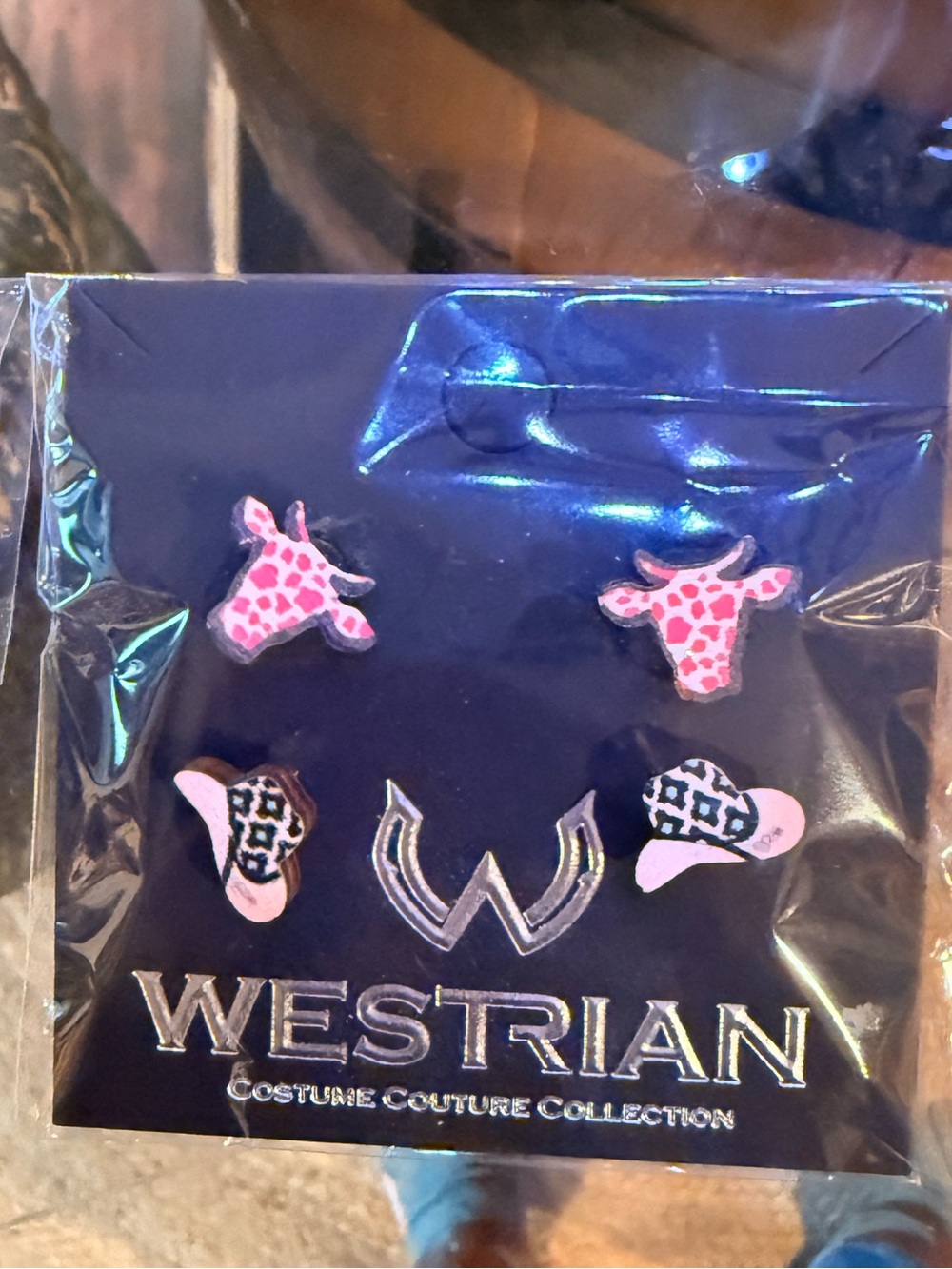 Westrian Pink Western Hat & Cow Earrings Set